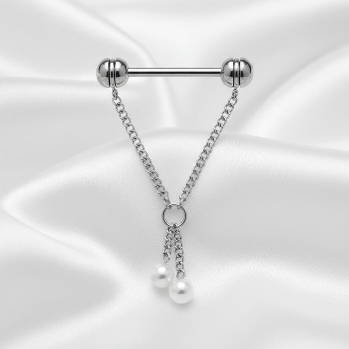 Grey Pearl Chain Nipple Dangle 14G