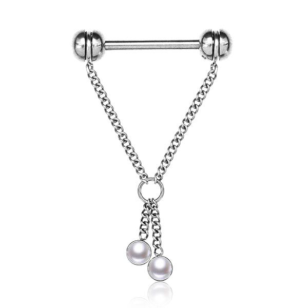 Grey Pearl Chain Nipple Dangle 14G