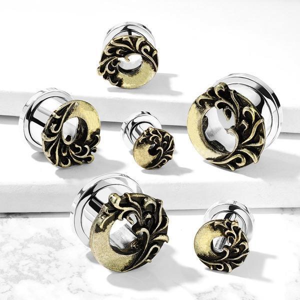 Antique Gold Swirls Tunnel 10mm-16mm-My Body Piercing Jewellery