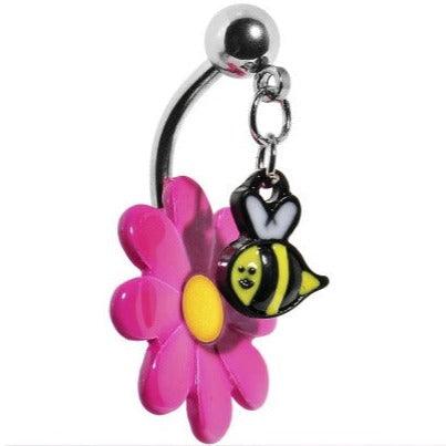 Bee and Flower Belly Bar 14G-My Body Piercing Jewellery