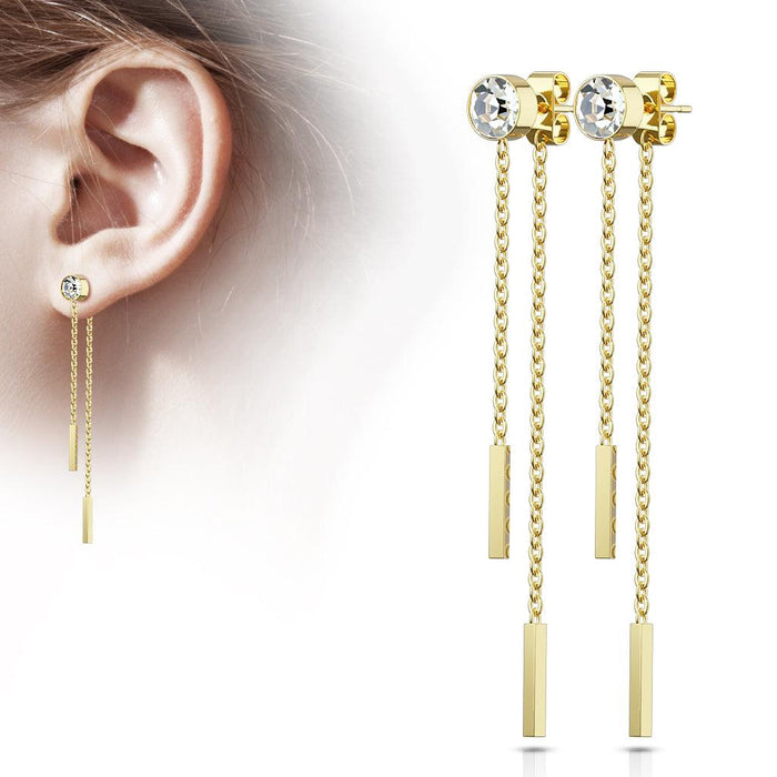 Bezel Gem Chain Earrings Pair - My Body Piercing Jewellery