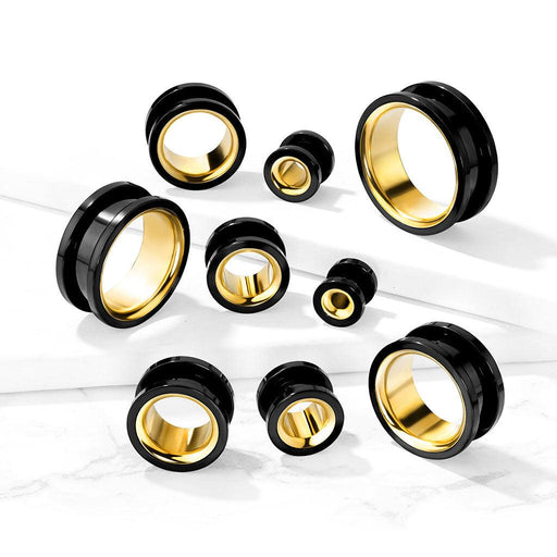 Black and Gold Screw Fit Tunnel - My Body Piercing Jewellery