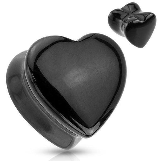 Black Onyx Stone Heart Plug 6mm-16mm-My Body Piercing Jewellery