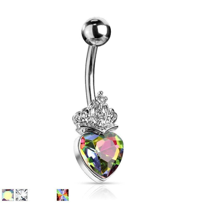 Crown Heart Belly Bar 14G-My Body Piercing Jewellery