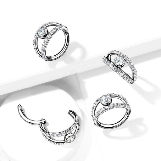 Double Hoop Paved Hinged Ring 16G 8mm-My Body Piercing Jewellery
