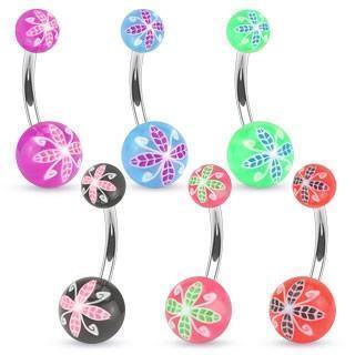 Floral Print Belly Bar 14G-My Body Piercing Jewellery