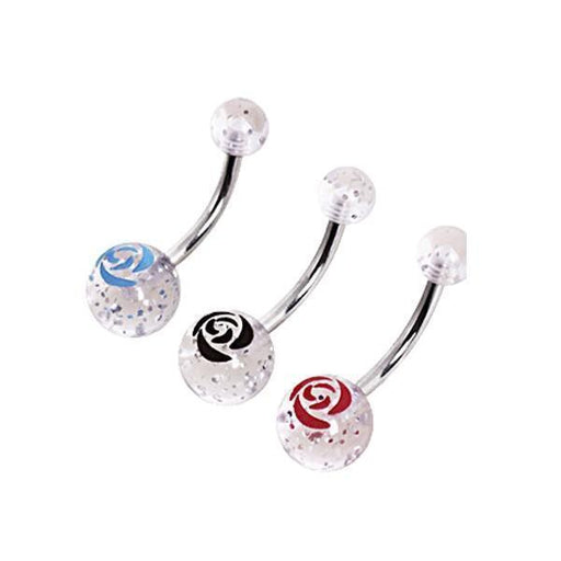 Glitter Rose Belly Bar 14G