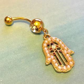 Gold Hamsa Belly Bar 14G-My Body Piercing Jewellery