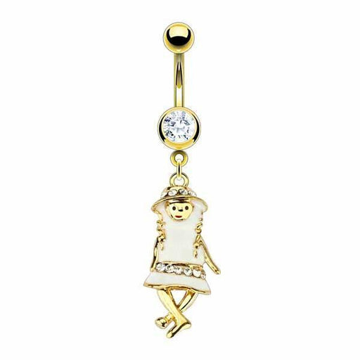 Gold Plated Girl Belly Bar 14G-My Body Piercing Jewellery