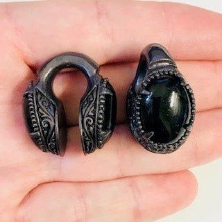 Gun Metal Filigree Onyx Ear Weights PAIR-My Body Piercing Jewellery