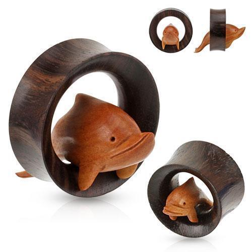 Hand Crafted Dolphin Wood Tunnel PAIR-My Body Piercing Jewellery