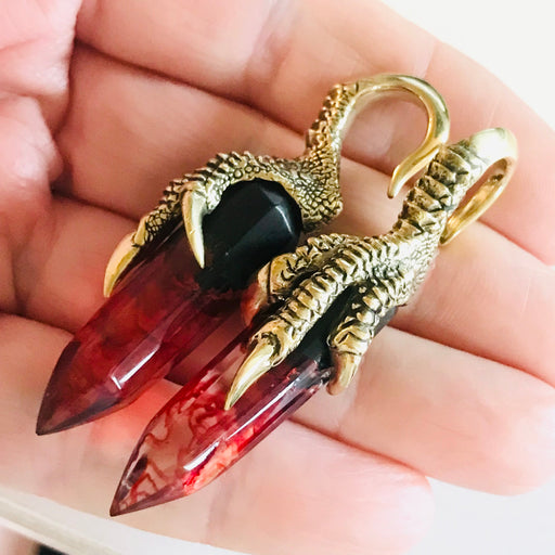 Red Crystal Dragon Claw Hanger PAIR-My Body Piercing Jewellery