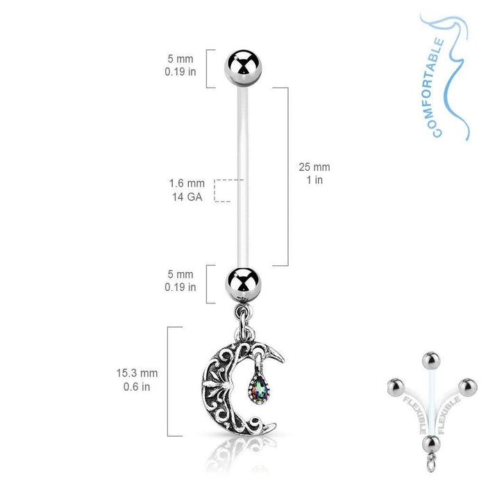 Moon Pregnancy Belly Bar 14G-My Body Piercing Jewellery