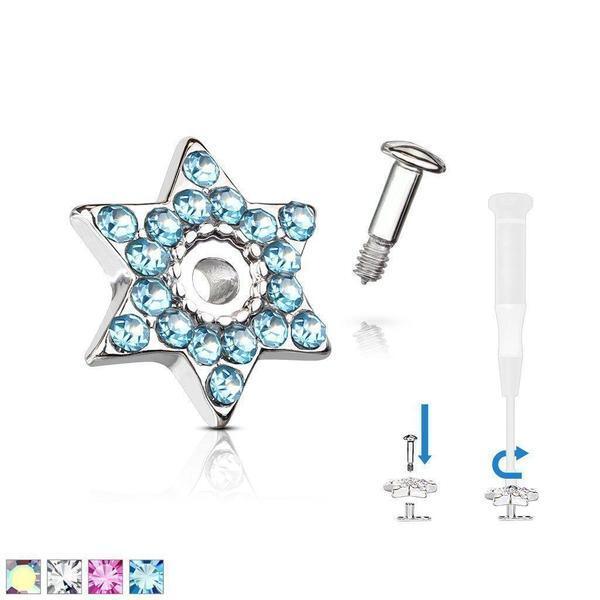 Paved David Star Dermal Top 14G-My Body Piercing Jewellery