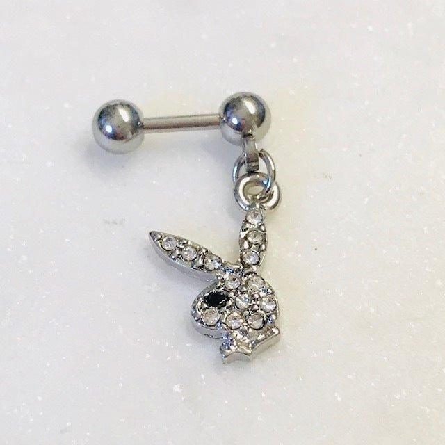 Paved Playboy Dangle Cartilage Bar 16G-My Body Piercing Jewellery