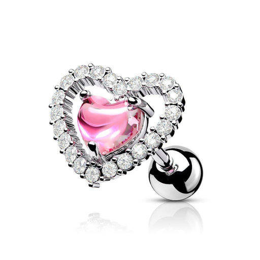 Pink Heart Cartilage Bar 16G-My Body Piercing Jewellery