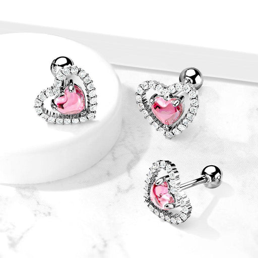 Pink Heart Cartilage Bar 16G-My Body Piercing Jewellery