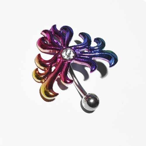 Rainbow Top Drop Belly Bar 14G-My Body Piercing Jewellery