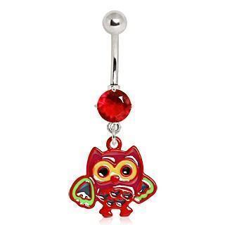 Red Owl Belly Bar 14G-My Body Piercing Jewellery
