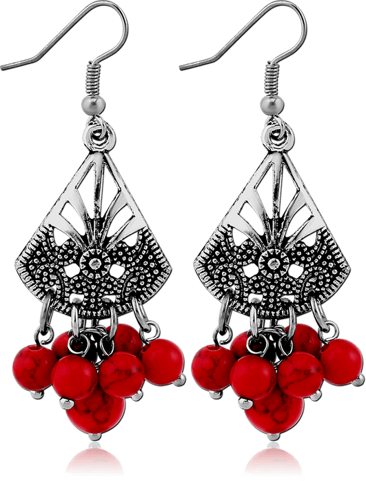 Red Vintage Filigree Beaded Earring Pair - My Body Piercing Jewellery