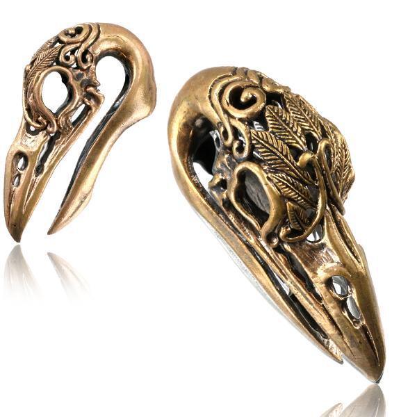 Rose Bronze Crow Skull Ear Weights PAIR-My Body Piercing Jewellery