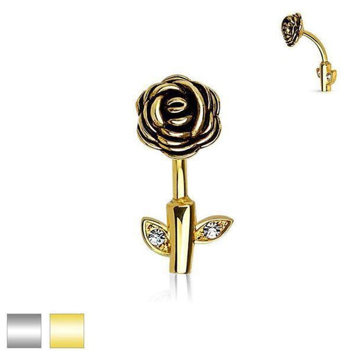 Body Jewelry - Rose Stem Belly Bar 14G