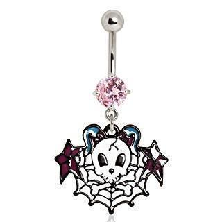 Body Jewelry - Skull And Web Belly Bar 14G