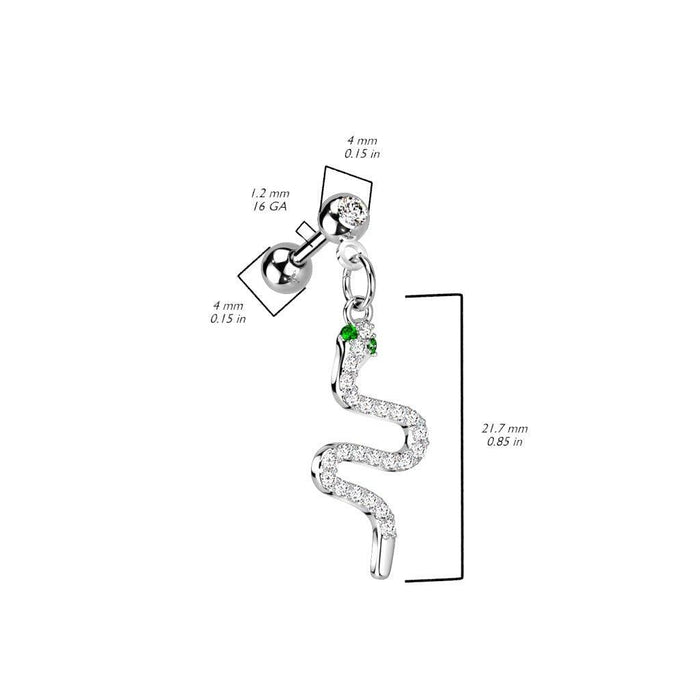 Body Jewelry - Snake Dangle Cartilage Bar 16G