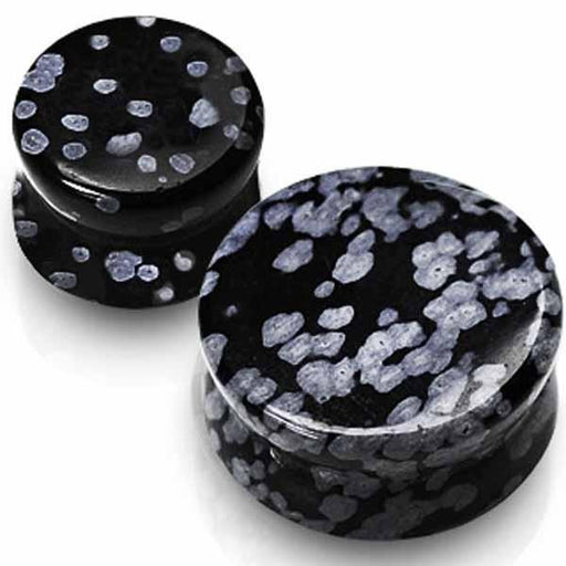 Body Jewelry - Snowflake Obsidian Stone Plug 8G-1"