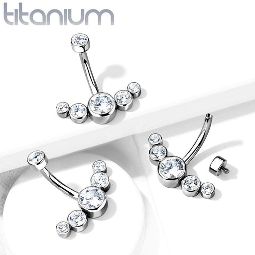 Body Jewelry - Titanium 5 Gem Belly Bar 14G