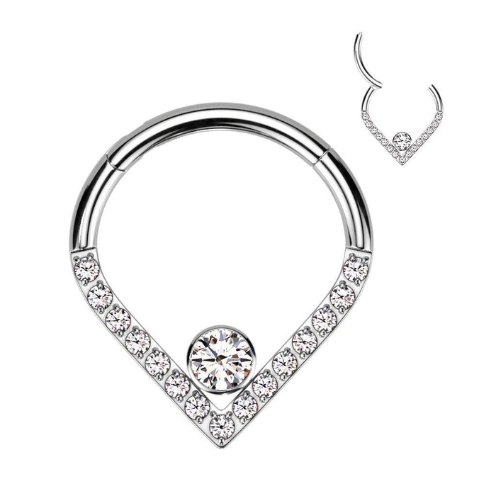 Body Jewelry - Titanium Gem Chevron Hinged Ring 16G