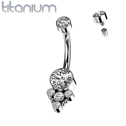 Body Jewelry - Titanium Gem Cluster Belly Bar 14G