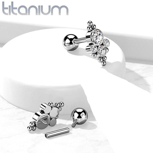 Body Jewelry - Titanium Gem Cluster Cartilage Bar 16G
