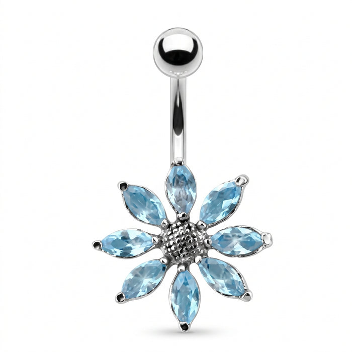 Titanium Large Flower Belly Bar 14G