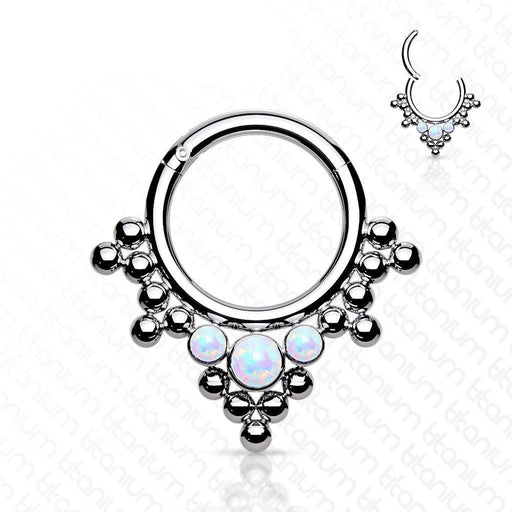 Body Jewelry - Titanium Opal Bead Cluster Hinged Ring 16G