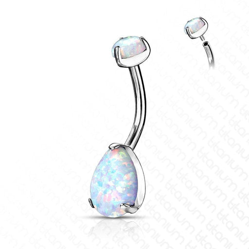 Body Jewelry - Titanium Opal Drop Belly Bar 14G