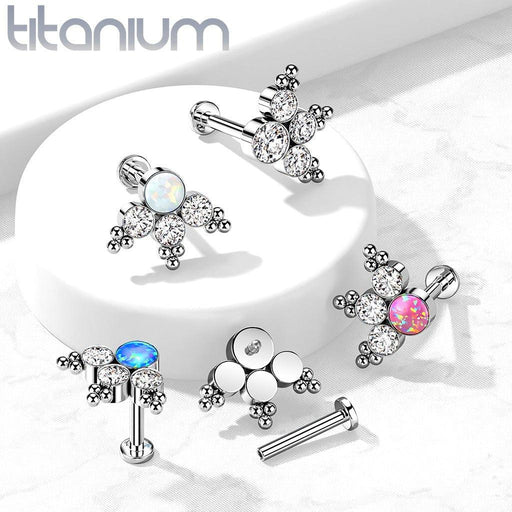 Body Jewelry - Titanium Opal Gem Cluster Labret 16G WHITE