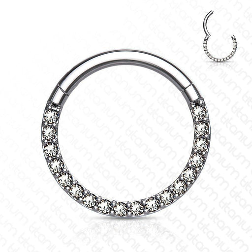 Body Jewelry - Titanium Paved Hinged Ring 18G 16G 14G