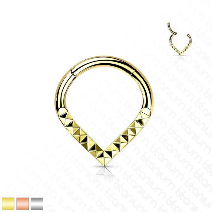 Body Jewelry - Titanium Pyramid Cut Hinged Chevron Ring