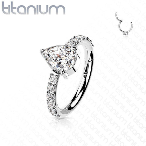 Body Jewelry - Titanium Side Drop Gem Hinged Ring 16G