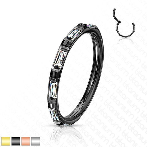 Titanium Side Gem Hinged Ring 16G