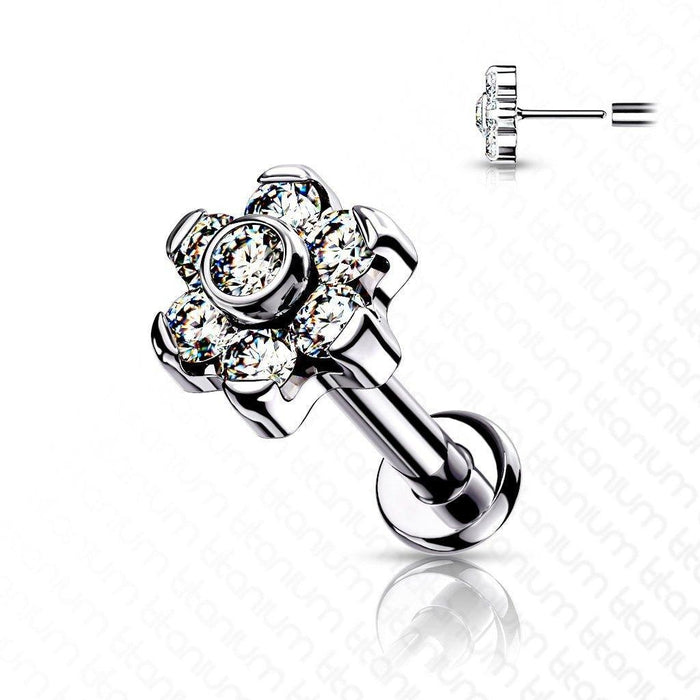 Body Jewelry - Titanium Threadless Flower Gem Labret 16G