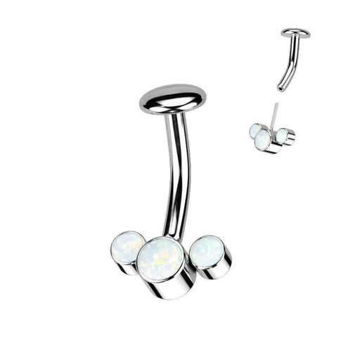 Body Jewelry - Titanium Threadless Triple Opal Belly Bar 14G