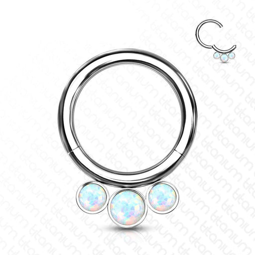 Body Jewelry - Titanium Triple Opal Hinged Ring 16G