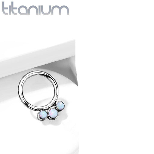 Body Jewelry - Titanium Triple Opal Hinged Ring 16G