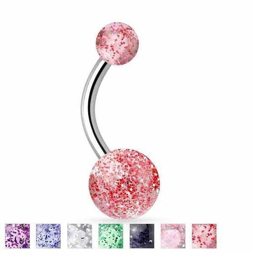 Body Jewelry - Sparkling Glitter Ball Belly Bar 14G