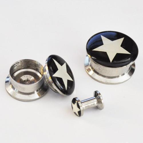 Body Jewelry - Steel Star Screw Fit Plug 8G-19mm