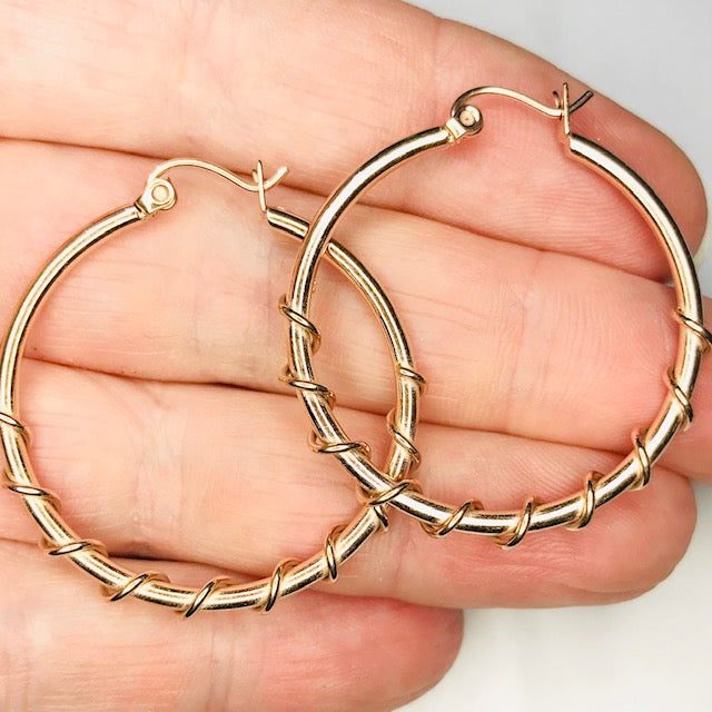 Rose Gold Twisted Circle Earring Pair