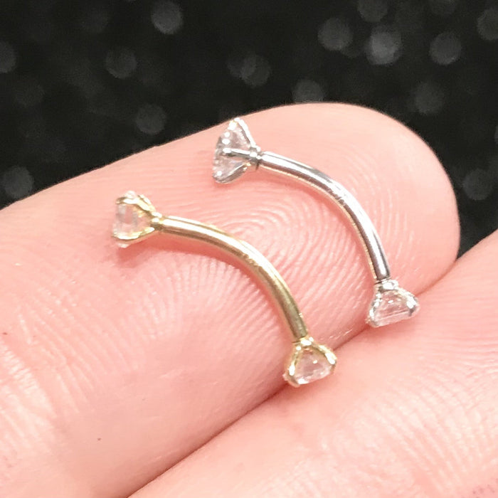 14kt Gold Prong Curve 16G 8mm