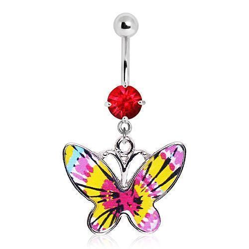 Body Jewelry - Tie Dyed Butterfly Belly Bar 14G